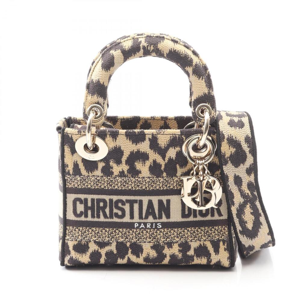Dior LADY LITE Handbag Canvas Beige Black